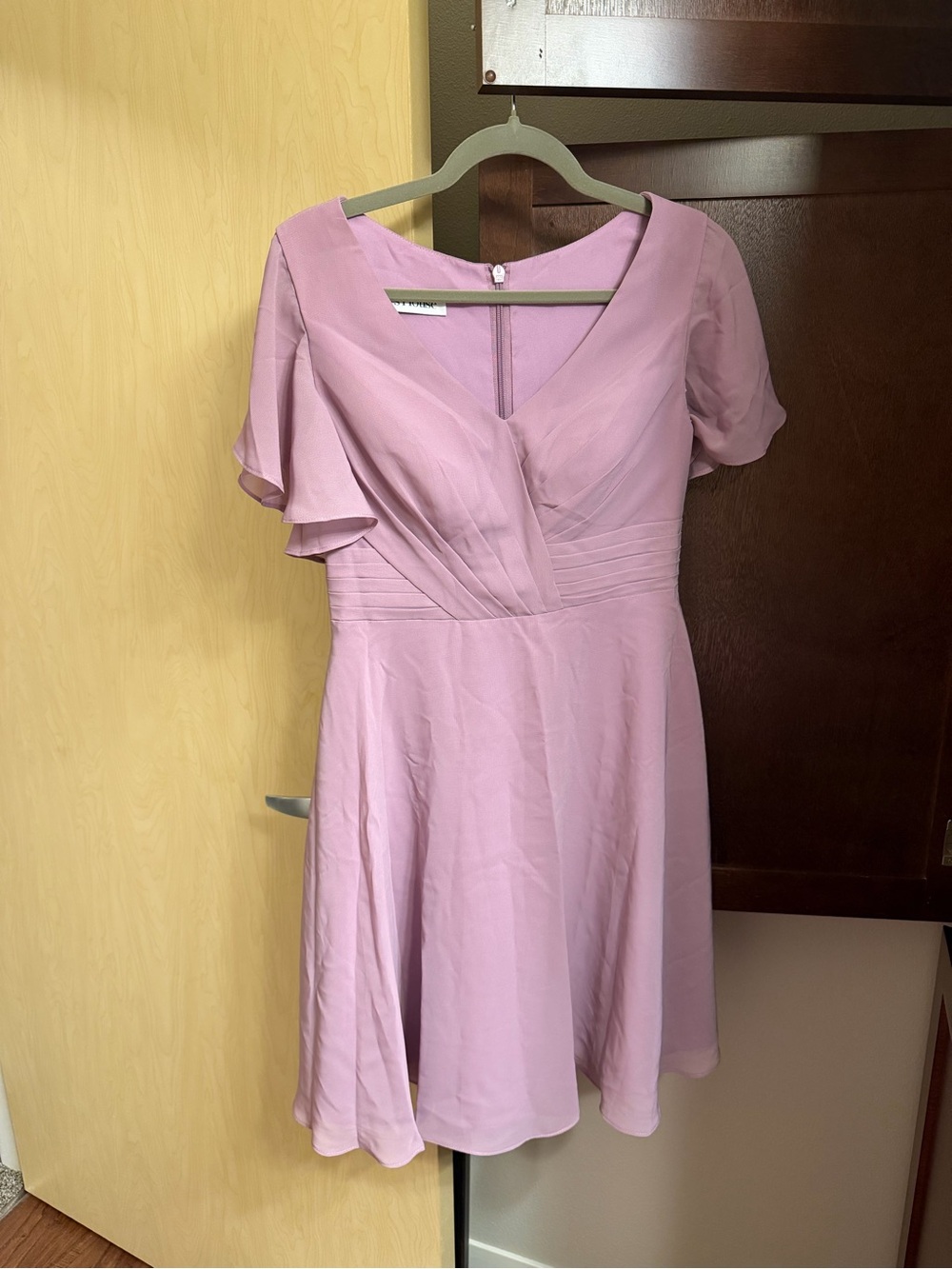 Elegant purple V-Neck Flutter Sleeve Dress